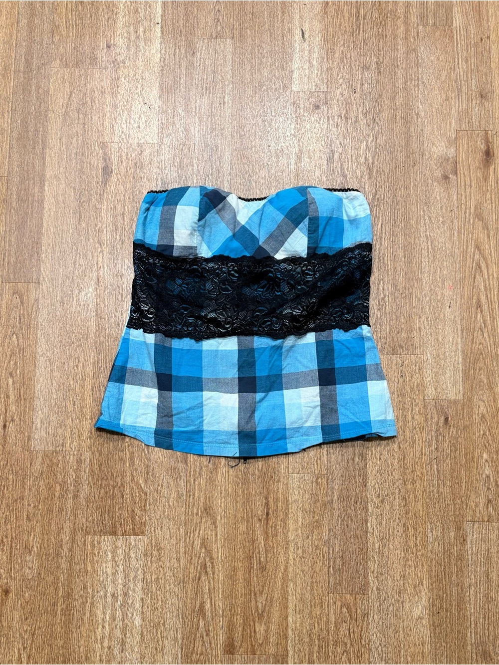 Y2K Blue Plaid Strapless top
